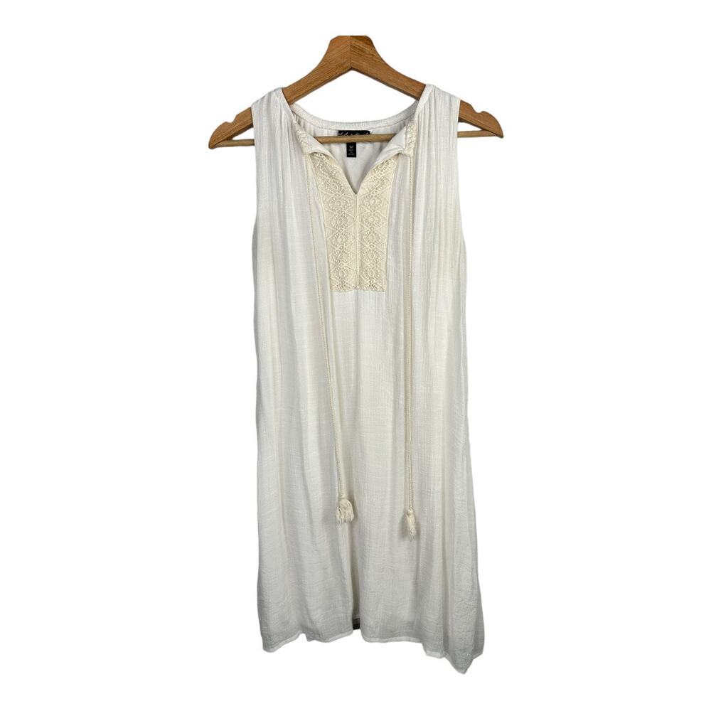 Cloth & People Womens Boho Crochet Gauzy Cream Embroidered Mini Dress Size M